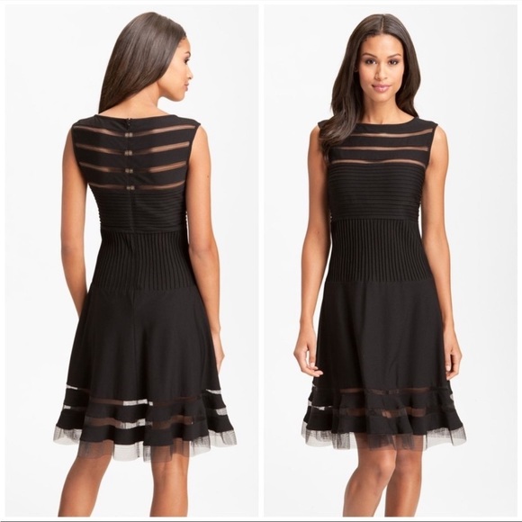 Tadashi Shoji Dresses & Skirts - Tadashi Shoji Black Mesh Stripe Avant Garde Jersey Dress - Size Small